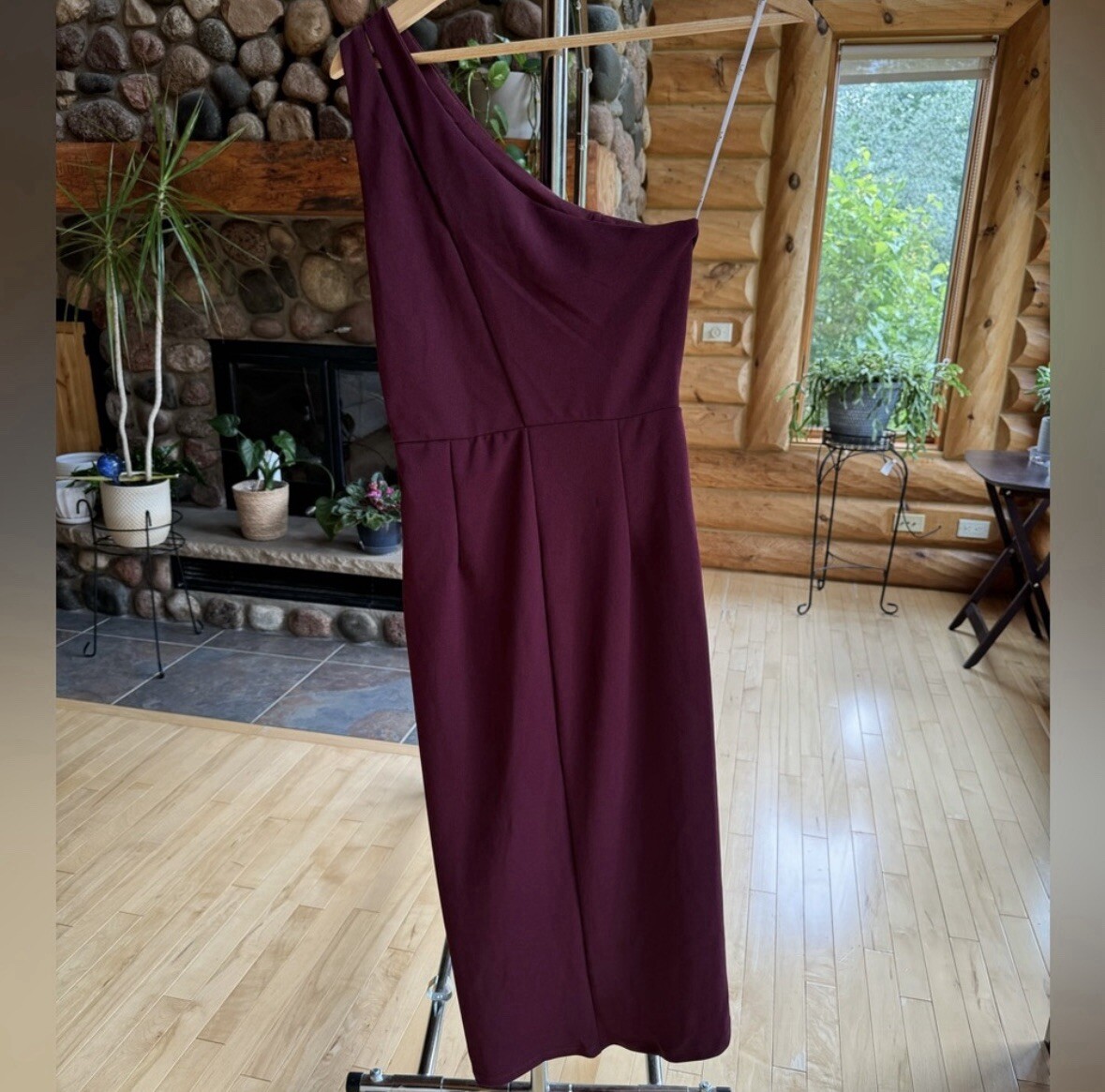 so flirty burgundy one-shoulder cutout asymmetrical dress Burgundy Asymmetric Velvet Midi Dress  shopaleena