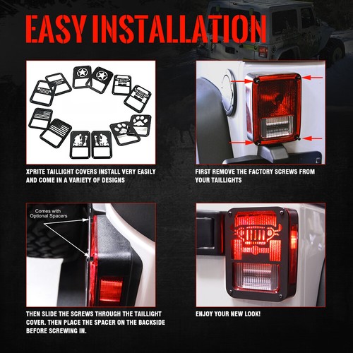 Xprite Aluminum Rear Tail Light Covers Trim for 07-18 Jeep Wrangler JK Unlimited - Picture 14 of 22