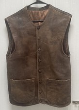 Handmade Vintage Brown Leather Motorcycle Vest - Size MEDIUM