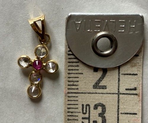 Delicato Ciondolo Vintage A Croce, Oro Giallo 750, 18 Carati con punzone. - Foto 3 di 6