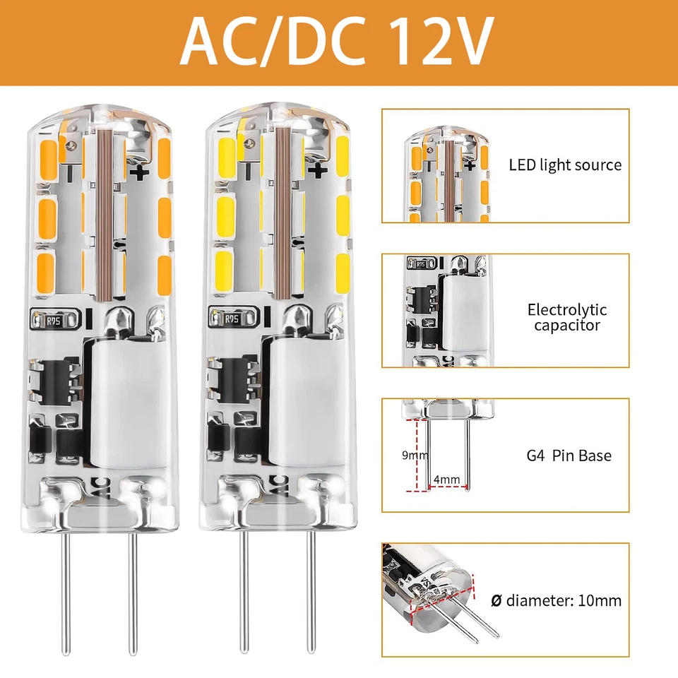 6PCS AC/DC 12V 6/12Pack G4 Bi-pin LED Lamp Light Bulb 24x3014 SMD White/Warm - Image 3 of 4
