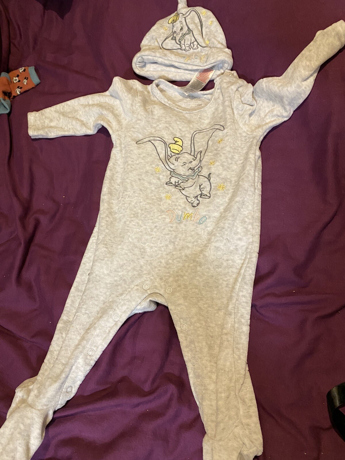 bnwt disney dumbo warm babygrow and hat 6 to 9 months