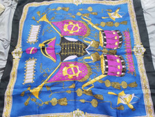 Vintage Blue Purple Yellow and black Baroque Pattern silky Scarf