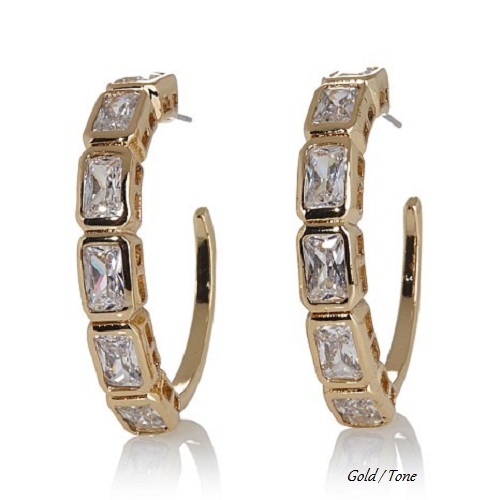 Adrienne 6 ct Diamonite bezel-set radiant-cut Antique Inspired gold Hoop earring - Picture 4 of 4