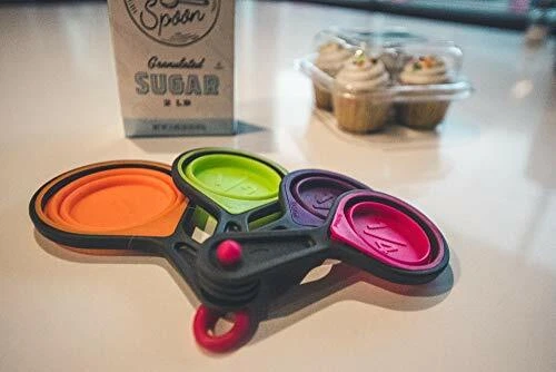 Collapsible Silicone Measuring Cups and Plastic Spoons 8 Piece Set | Multi-Color - Image 4 of 4