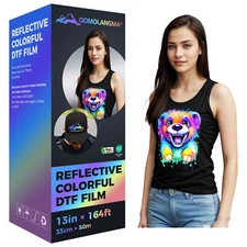 QOMOLANGMA 13in x 164ft Reflective Colorful DTF Film Roll, Cold Peel US Stock