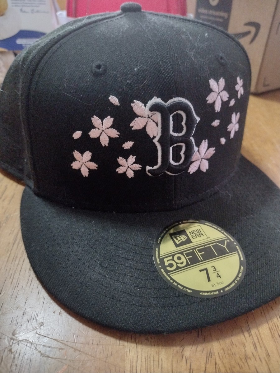 New Era Red Sox Cherry Blossom 59Fifty 5950 Fitted Hat Black