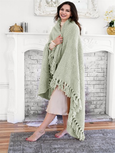 Boho Knitted Throw Blanket – Tweed Texture, Tassels, Lightweight Couch Bed Decor - Picture 231 of 337