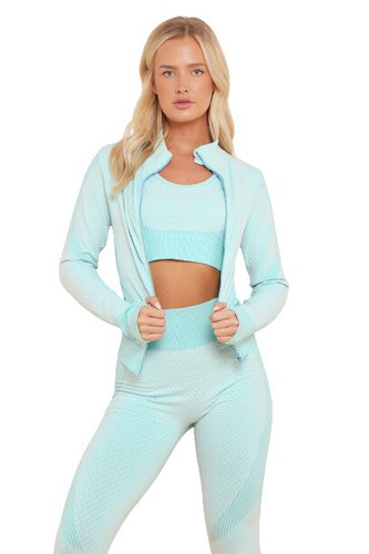 Women Seamless 3pcs Yoga Set Sportswear Gym Workout Fitness High Waist Tracksuit - Picture 8 of 19