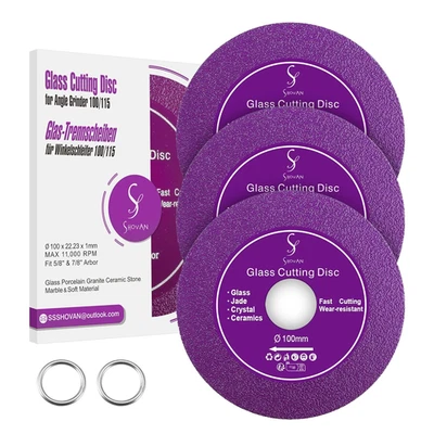 SS SHOVAN 3PCS Glass Cutting Disc, 4 Inch Thin Saw Blade Wheel Diamond Cutting Blade for G