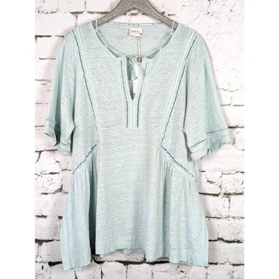 WRAP LONDON Linen Tunic Boho Cottage Peasant Festival Summer Aqua Size 18 NEW