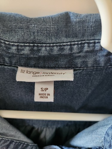 Liz Lange Umstandsmode Damen Top Small 1/4 Knopfleiste Denim Jeans Stretch Bluse - Bild 2 von 3