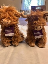 NEW 2 Multipet Highland Cow Soft Plush Squeaky Crinkle Stuffed Dog Toy K-26