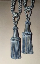 2 Italian Braided Rope Tassel Blue/Silver Curtain Drapery Luxury Tiebacks