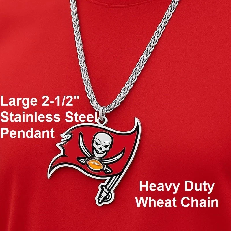 Collar de cadena colgante grande de acero inoxidable de 2,5" Tampa Bay Buccaneers para hombre NFL Foto 3 de 4