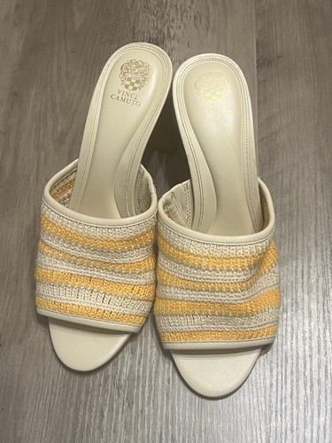 Vince Camuto Alyysaa Women’s Crochet Sandals Block Heels Sz 11 Leather & Textile