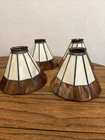 Set Of Four Tiffany Style Lamp Shades Vintage Glass Stained Brown Color