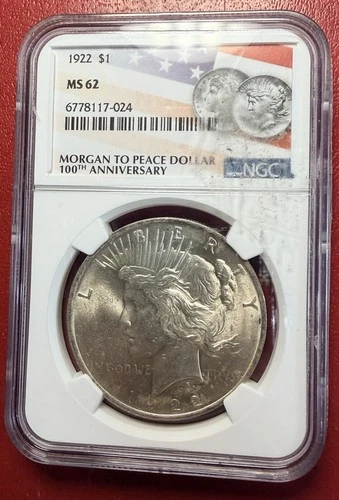 1922 $1 Peace Dollar. NGC MS62. Free Shipping