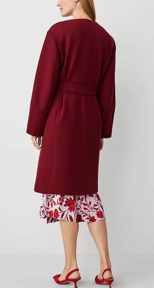 НОВЫЙ ANN TAYLOR БОГАТЫЙ ШЕЛКОВИЦЫ ГАЛСТУК ТАЛИИ ВОЗДУШНЫЙ ШАР РУКАВ ШЕРСТИ СМЕСЬ ПАЛЬТО SZ XL - Изображение 3 из 4