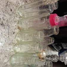 Gerber Glass Baby Bottle Set Clear Standard Bottles with Pink Nipple Cap Lot
