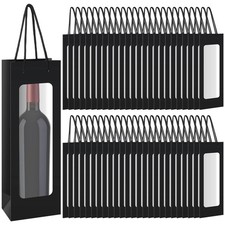 50 Pcs Wine Gift Bag with Window 4.9" x 3.6" x 14.2" Kraft Wine Bags with Win...