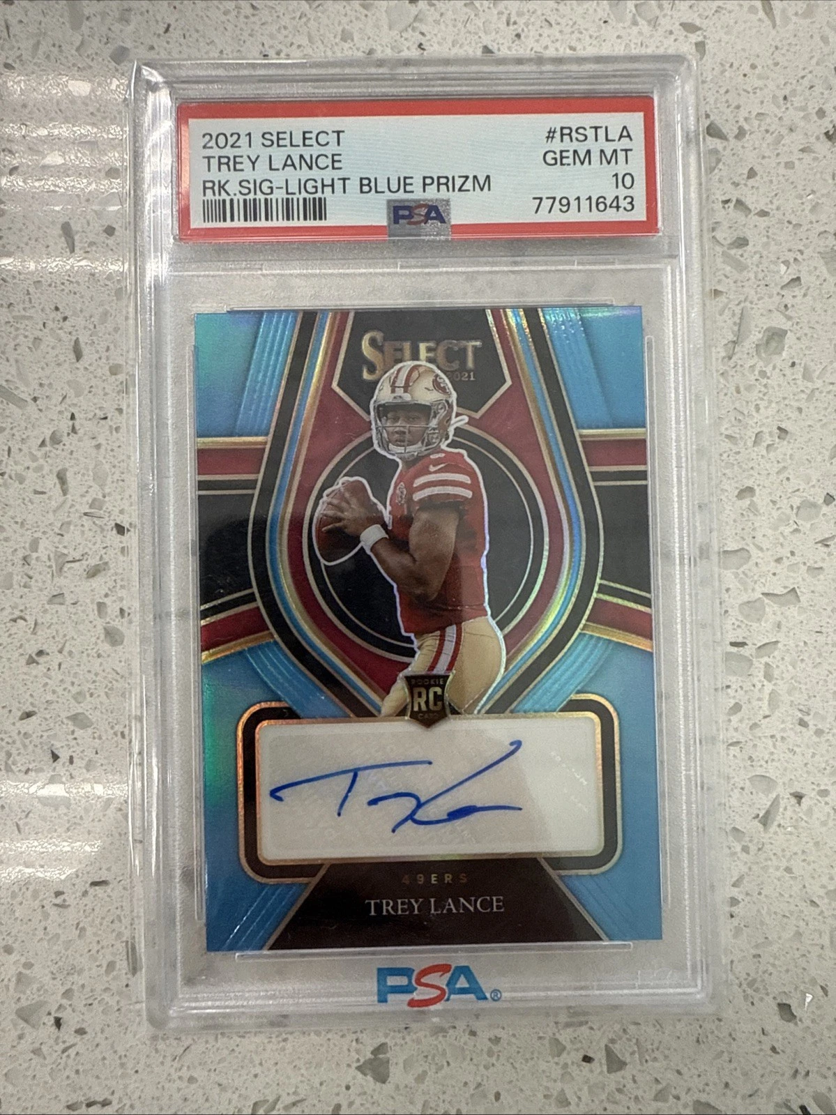 Trey Lance Panini Select Rookie Signatures #RSTLA Light Blue Prizm