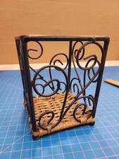 Woven Basket Metal Frame Decorative Scrollwork Design Tabletop Storage Organizer