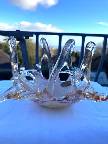 VTG MURANO ITALY HANDBLOWN ART STUDIO IRIDESCENT GLASS ABSTRACT FREE FORM BOWL