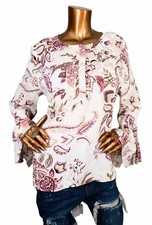 Chico's 3 or XL Top NWT 89 Floral Paisleys Tunic Blouse Shirt Bell Pleated Slvs