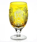 Ajka Marsala Yellow Gold Cut to Clear Crystal Tea Beverage Goblet New No Box