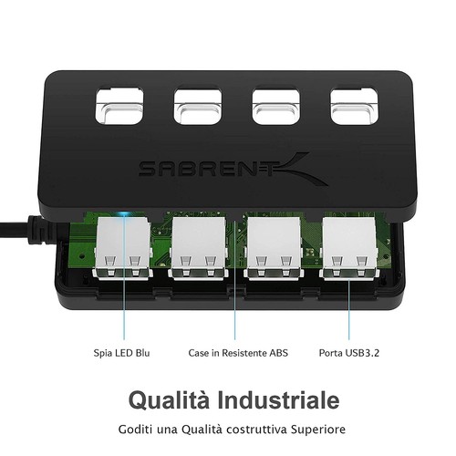 SABRENT Hub USB 3.2 Gen 1 Ciabatta multipresa USB Sdoppiatore USB 4 Porte con - Foto 16 di 24