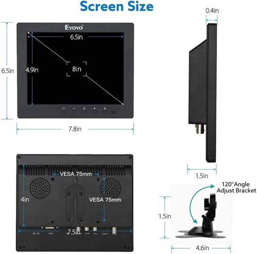Eyoyo Kleiner 5/8 Zoll Mini Monitor HDMI/VGA/AV Gaming Display für PC DVD CCTV - Bild 11 von 31