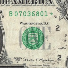 Series 2017A Star Note B New York 3.2 M Pack Run $1 Dollar Bill DC B07036801*