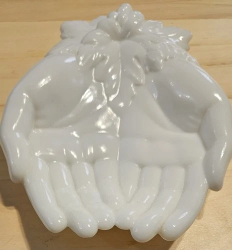 Vintage Westmorland Milk Glass Queen Victoria's Hands Pattern Trinket Dish
