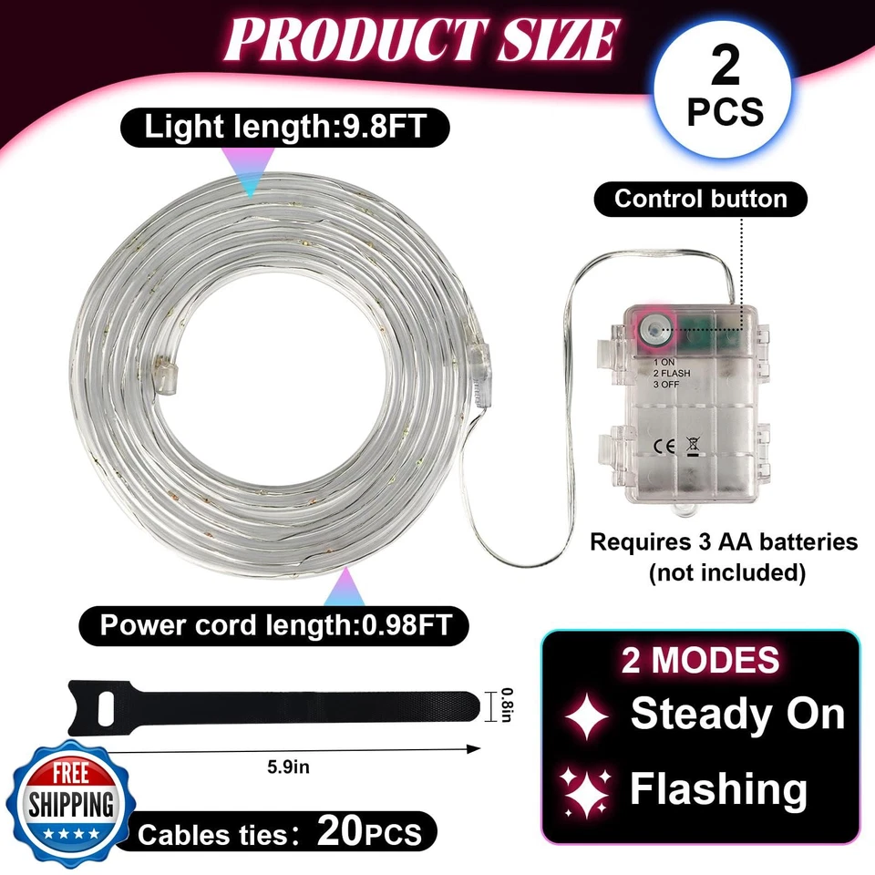 letesult 19.6FT Stroller Lights, 2 Rolls x 9.8FT Baby Stroller Lights for Wal - Image 2 of 4