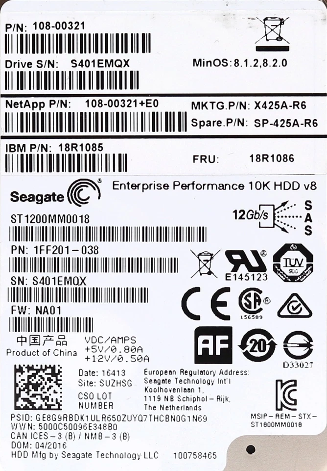 Seagate ST1200MM0018 1.2TB 2.5" 12Gb/s 10K RPM SAS Drive P/N: 1FF201-038 Tested - Image 2 of 2