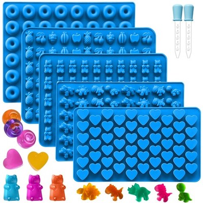 Sidosir 7Pcs Gummy Candy Molds, regular, 5Shape+2Droppers 