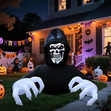 DR.DUDU 6 Ft Halloween Inflatable  Grim Reaper Spooky Ghost LED Lights for Lawn