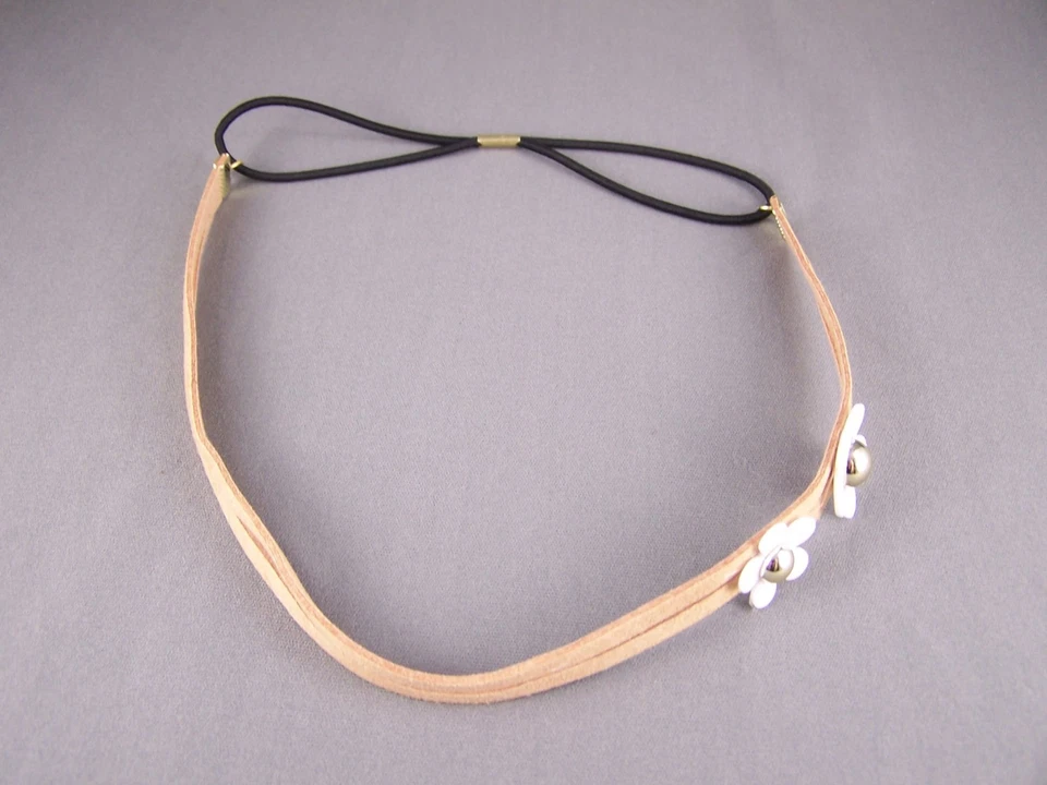 Lt Marrón Imitación Gamuza Flor Delgada Diadema Banda para el Cabello 7/16" Ancho Elástico Foto 3 de 4