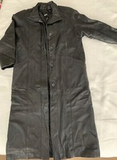 Pelle Womens Black Leather Coat Thinsulate Zip In Lining Size Medium Long Length