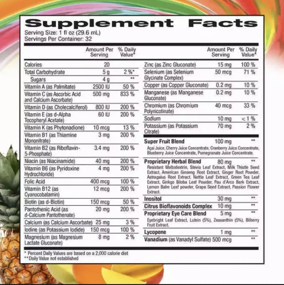 :.reViva Multivitamínico Líquido, Tropical 🌴 Sabor Burst, 64 Onças.: - Imagem 4 de 4