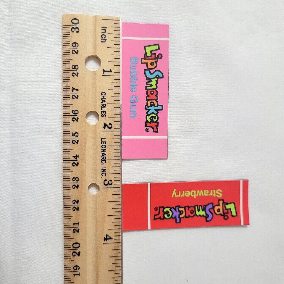 Vtg Lip Smacker Magnets Pink Bubble Gum + Red Strawberry 2.5 x .75" Bubble Font - Image 3 of 3