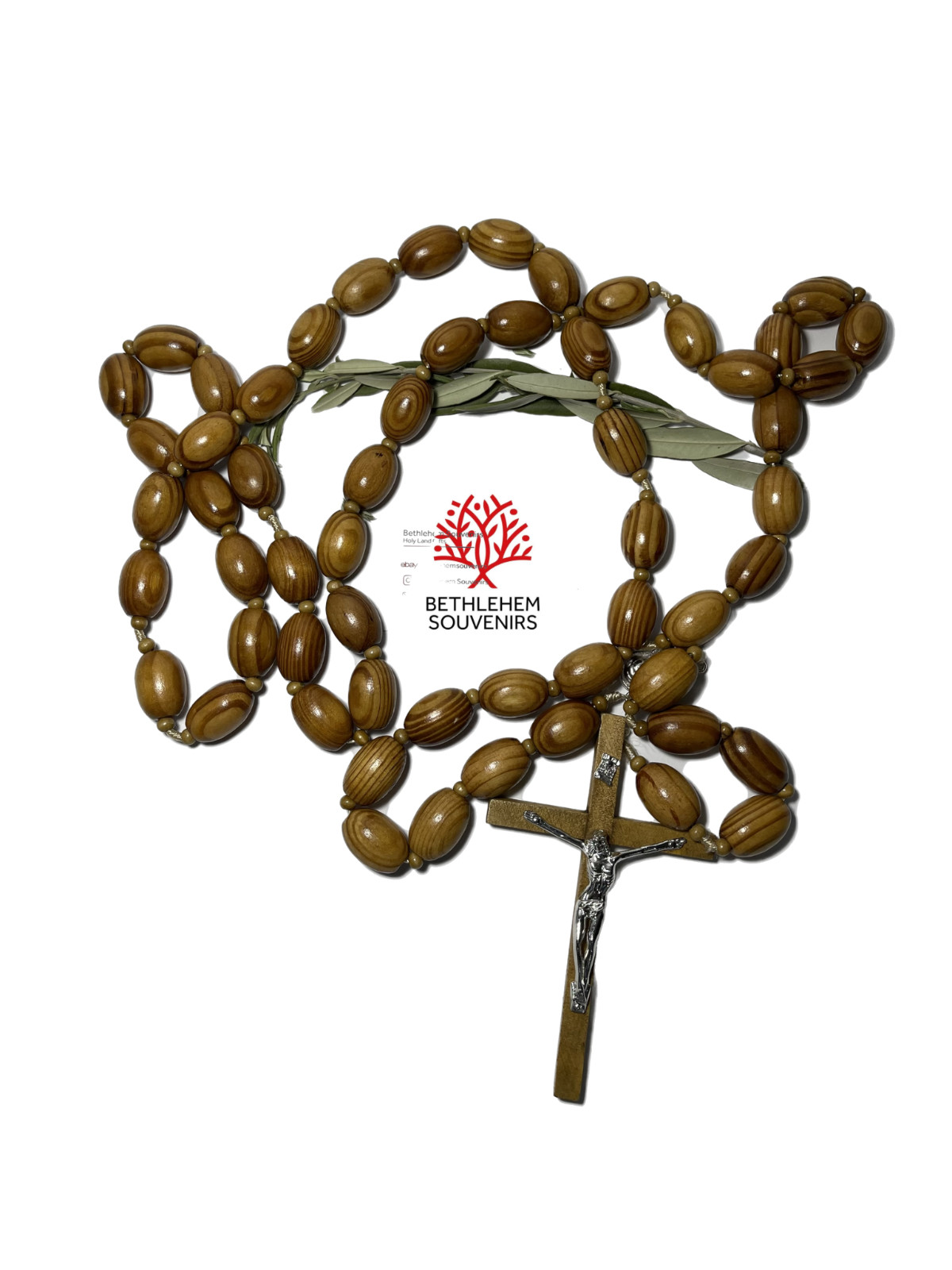 Rosario Tierra Santa Gran Pared Hecho a Mano Jesús Crucifijo Cuentas Madera Olivo Arte Cristiano