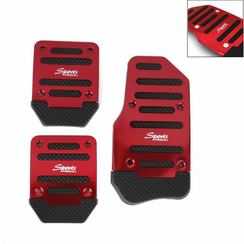Non Slip Sports Metal Manual Car Vehicle Pedal Foot Treadle Cover Pad 3 Pcs Red