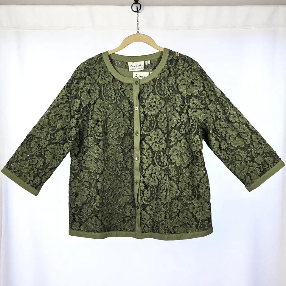 Conjunto de chaqueta y camiseta sin mangas Linea by Louis Dell'Olio de encaje verde oliva mujer 16 retro Foto 2 de 4