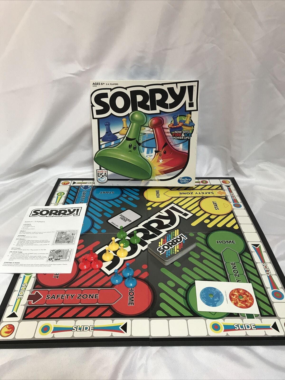 Sorry Board Game Pieces Part Fire and Ice Pawns Cards Instructions Game  Board