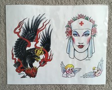 Tattoo Studio Shop Flash Single By Orlando Eagle Heart Nurse Angel 11"X14" Print