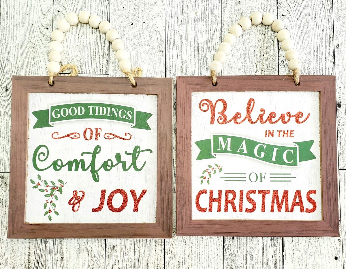 Farmhouse Holiday Wall Décor Signs Beaded Hanger Christmas House Joy  Believe