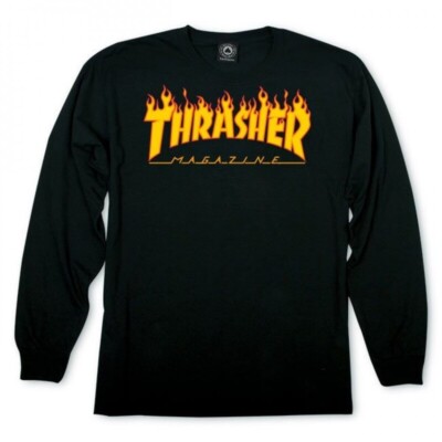 Thrasher Flame Longsleeve Black Langärmliges L/S Schwarz Tee Flamme Mag Nero - S