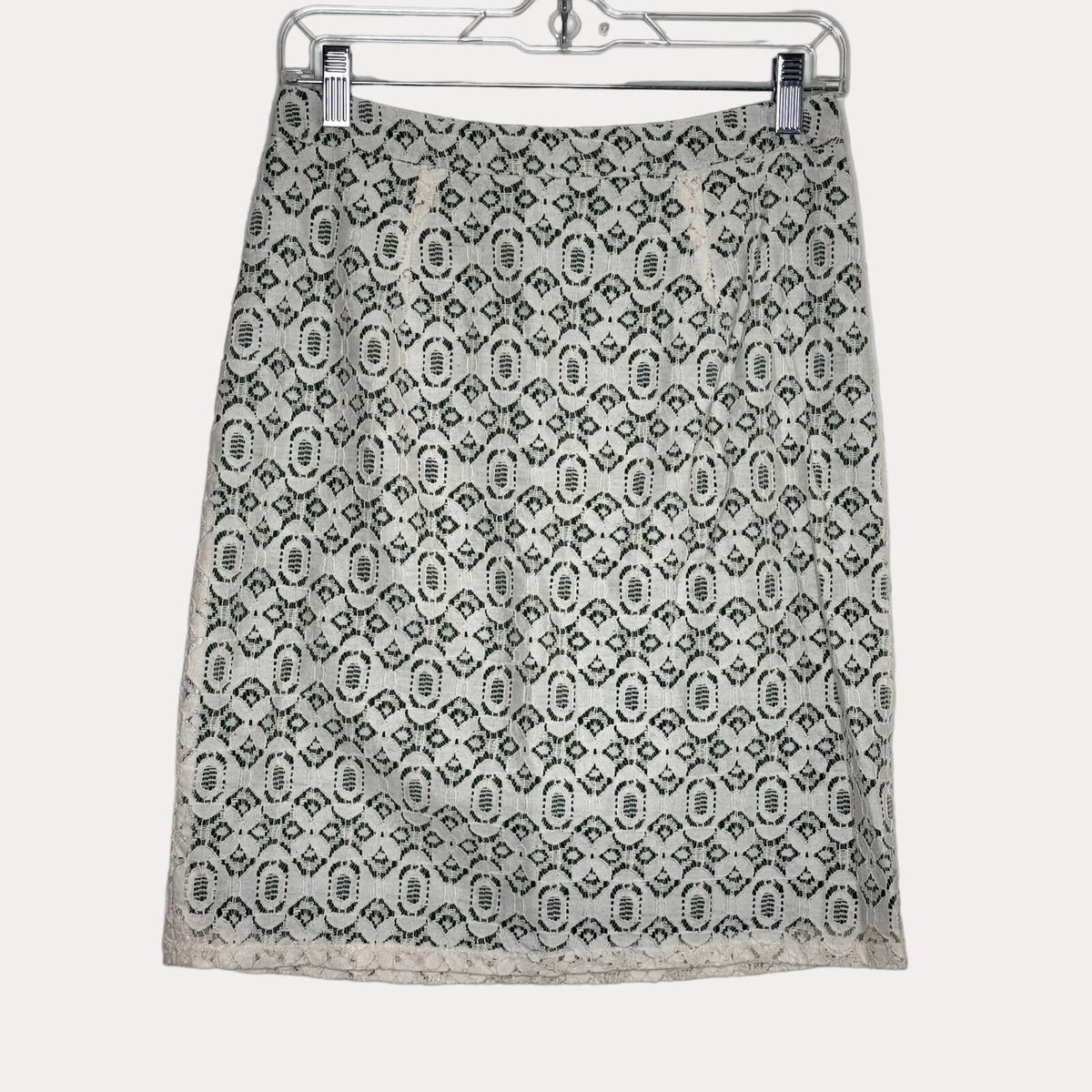 Edme & Esyllte Anthropologie Lace Pencil Skirt Cream 6 bv | eBay